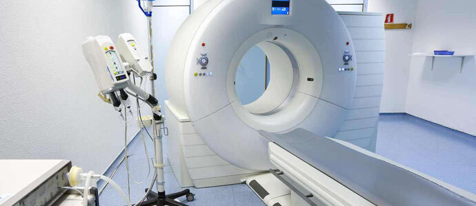 Radiology room with an imaging scanner