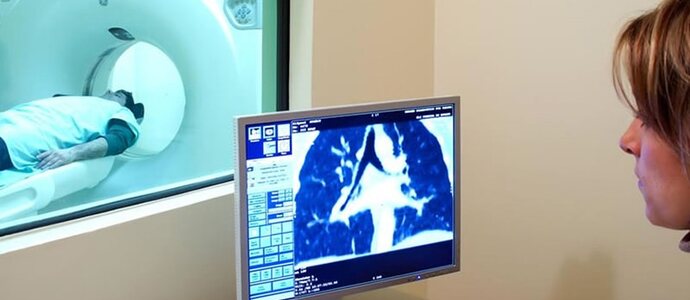 CT scanner in a diagnostic imaging room